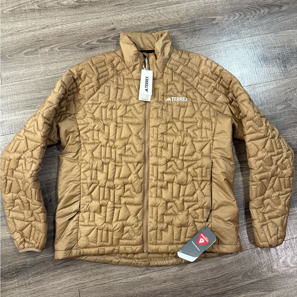 Adidas Terrex PrimaLoft Insulated Jacket Men’s XL Tan Quilted Hiking Coat NWT